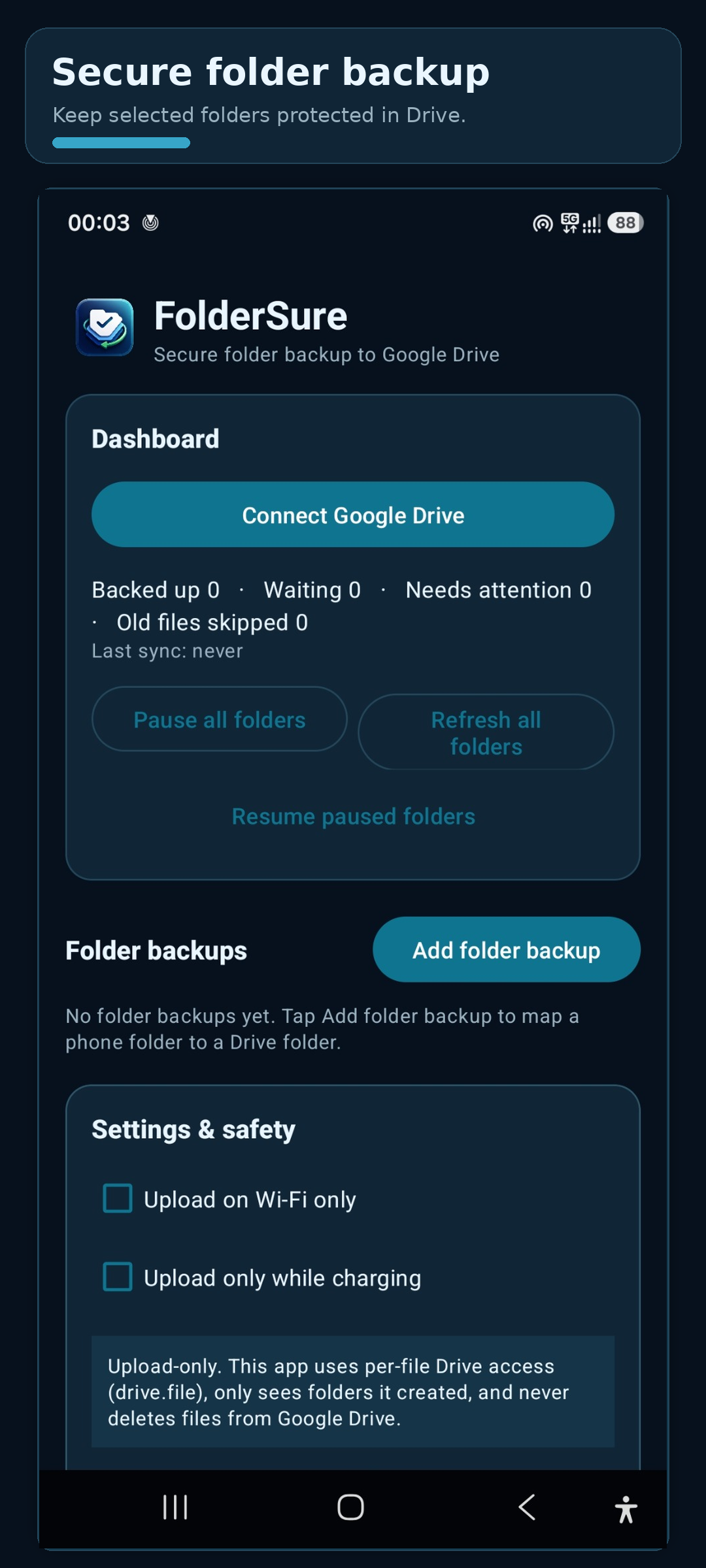 FolderSure Android dashboard